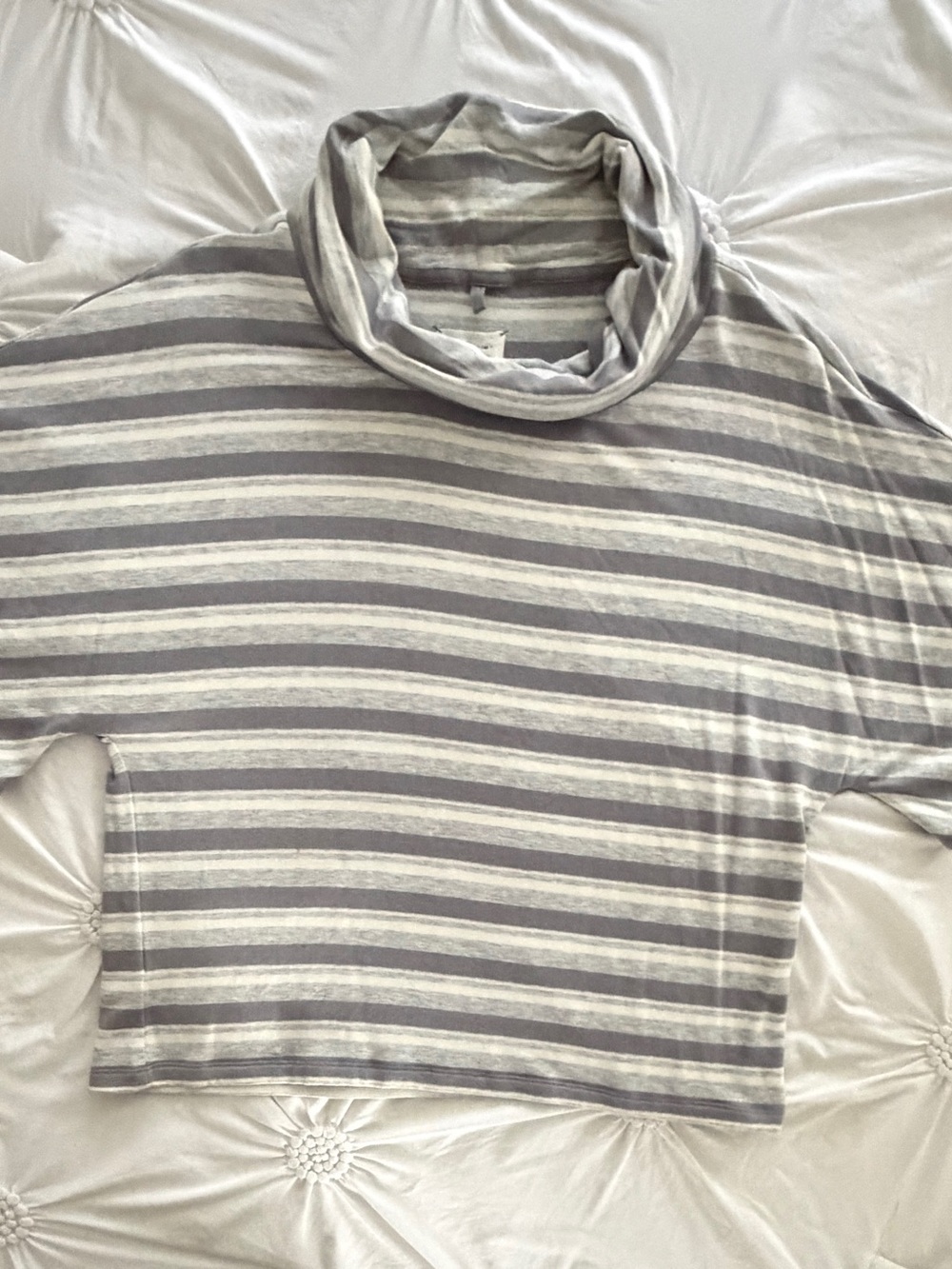 Lou & Grey Gray and White Striped Cowl Neck Top